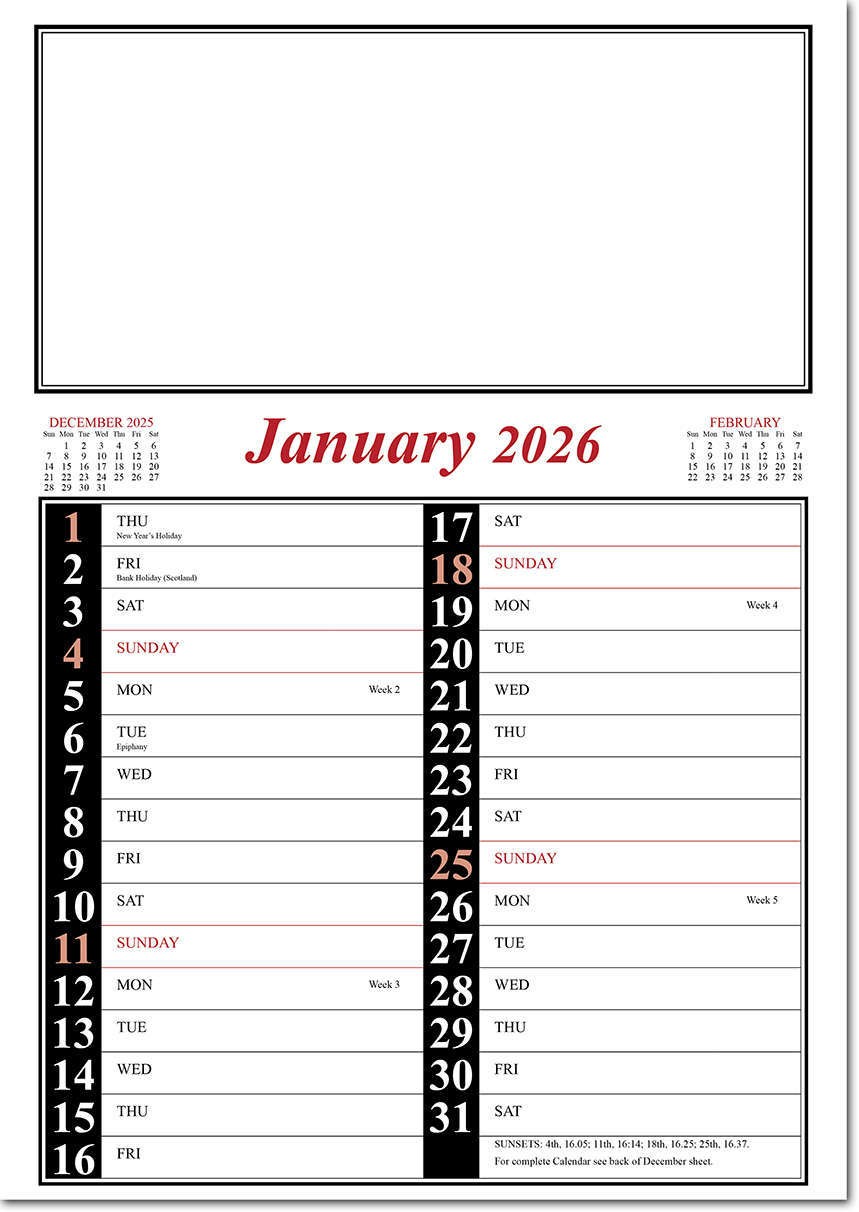 Wire Bound Memo Calendar - Red and Black