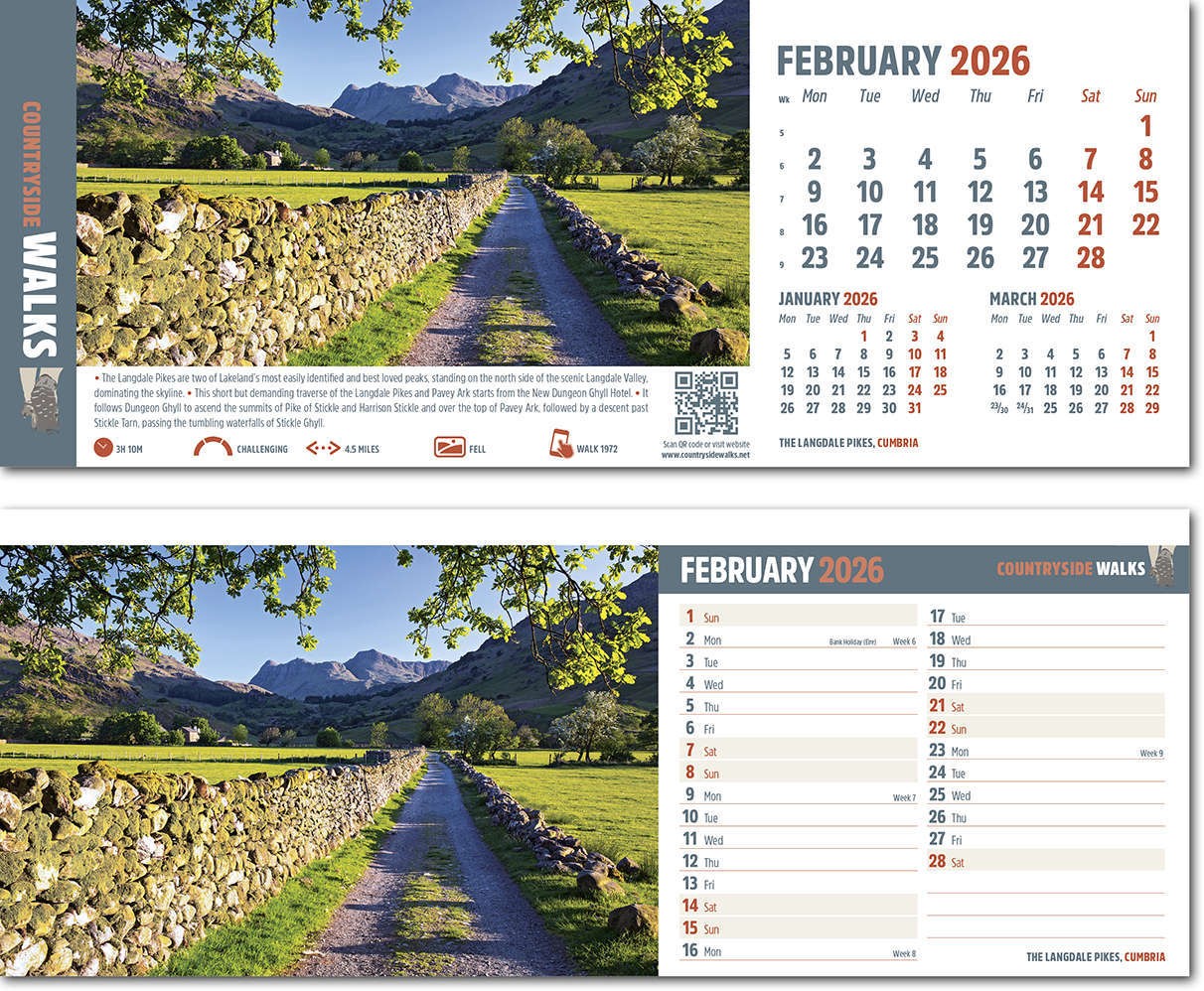 Countryside Walks Premium Lined Easel Desk Calendar