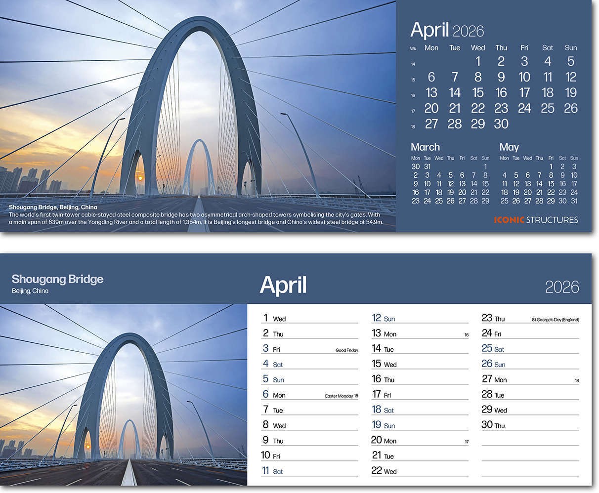 Iconic Structures Premium Lined Easel Desk Calendar