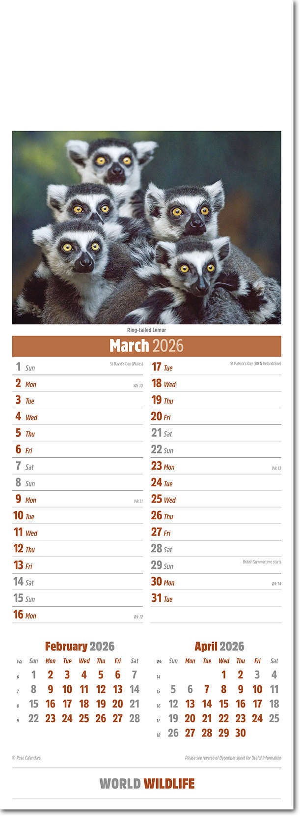 Slimline World Wildlife Calendar